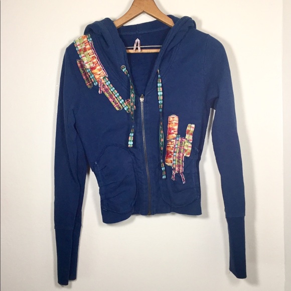 Free People Sweaters - {FreePeople} Zippered Ribbon Hoodie Size Small EUC